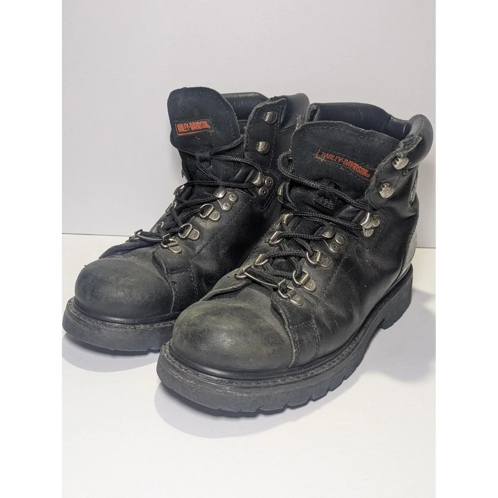 Harley-Davidson Mens Black Leather Lace Up Riding Boots 81610 Size 8